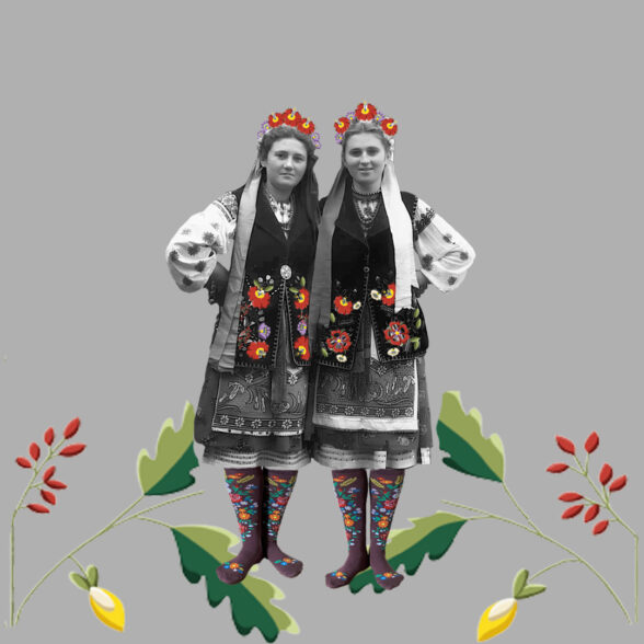 Підколінки “Вишиті квіти Опілля” коричневі