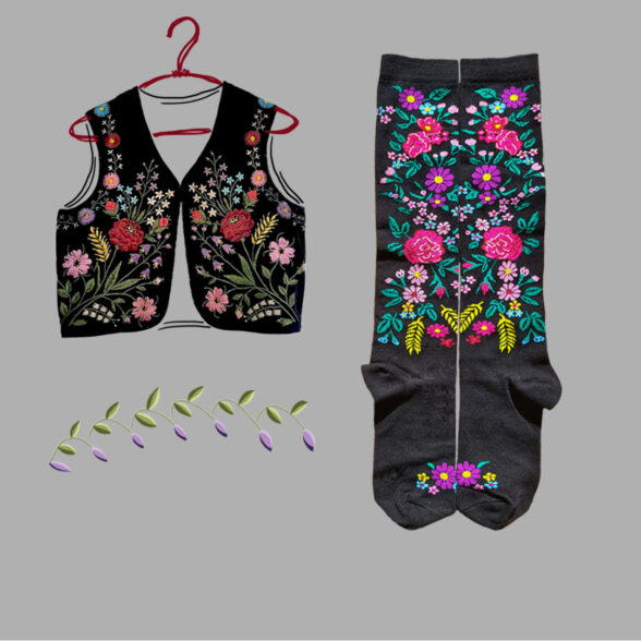 Підколінки “Вишиті квіти Опілля” чорні