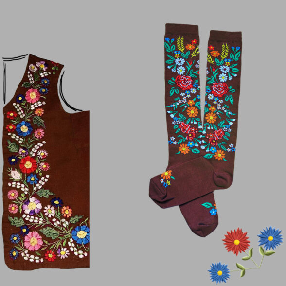 Підколінки “Вишиті квіти Опілля” коричневі