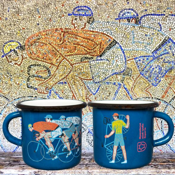 Горнятко металеве “Велосипедисти” аквамаринове