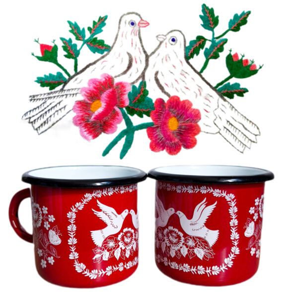 Горнятко металеве “Голуби” бордове