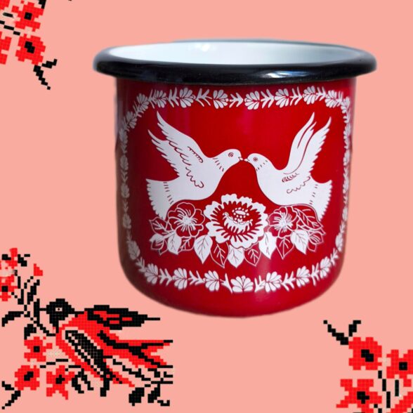 Горнятко металеве “Голуби” бордове