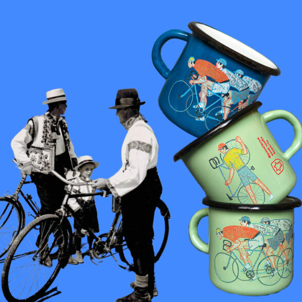 Горнятко металеве “Велосипедисти” аквамаринове