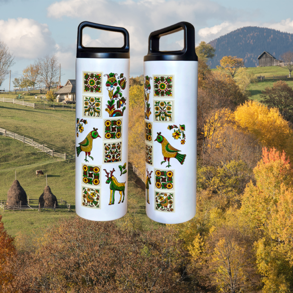 Термос металевий “Косівська кераміка” білий