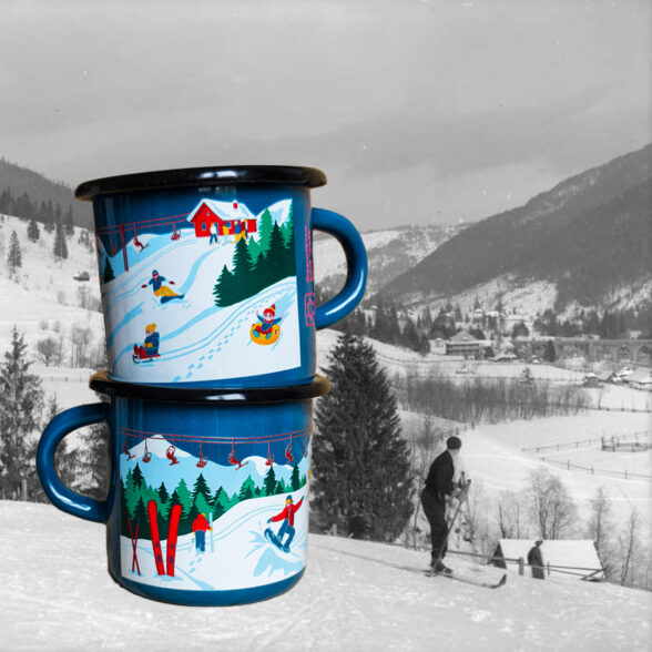 Горнятко металеве “Зимові Карпати” аквамаринове