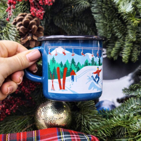 Горнятко металеве “Зимові Карпати” аквамаринове