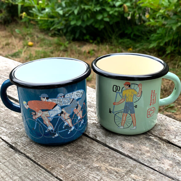 Горнятко металеве “Велосипедисти” аквамаринове