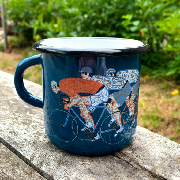 Горнятко металеве “Велосипедисти” аквамаринове