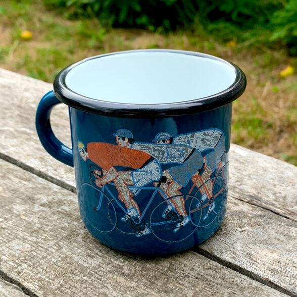 Горнятко металеве “Велосипедисти” аквамаринове