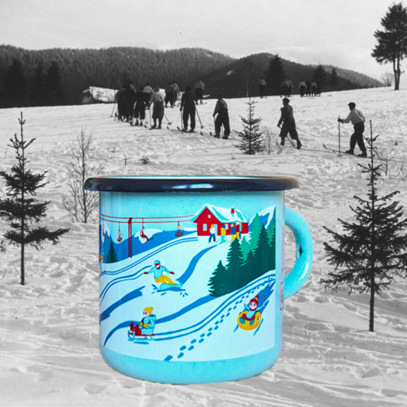 Горнятко металеве “Зимові Карпати” блакитне